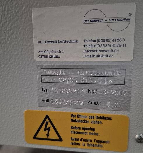 Gebraucht Absauganlage für Luftreinigung ASD 250 FQV
