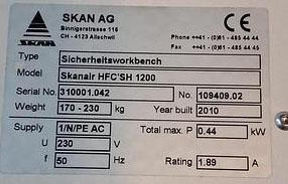 Gebraucht SKAN Skanair Sicherheitswerkbank HFC-SH 1200