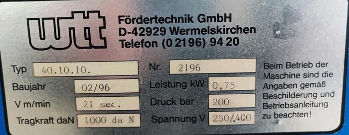 Gebraucht WTT Palettenheber Typ: 40.10.10.