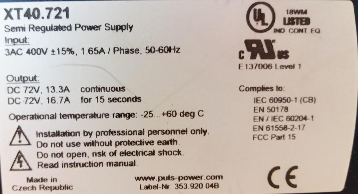 Gebraucht Puls Halbregulierte Stromversorgung XT40.721