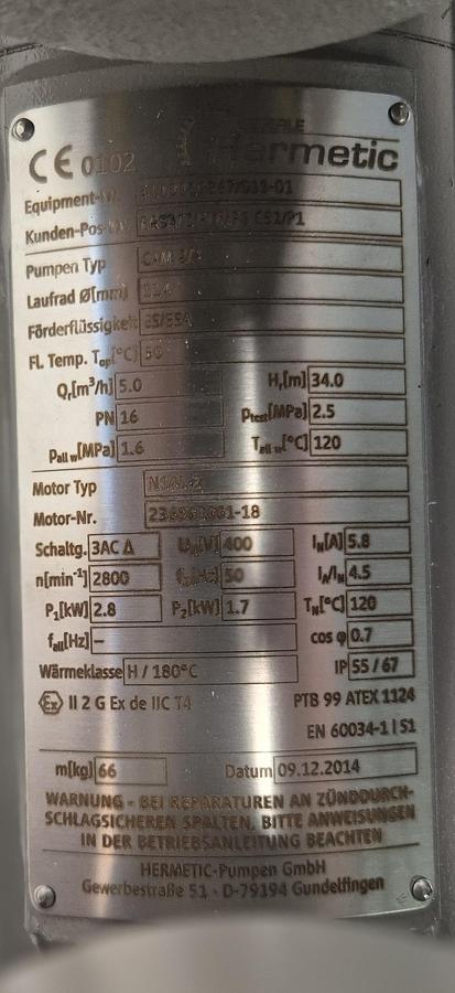 Hermetic Magnetkreiselpumpe Hermetic CAM 2/3 Magnetkreiselpumpe