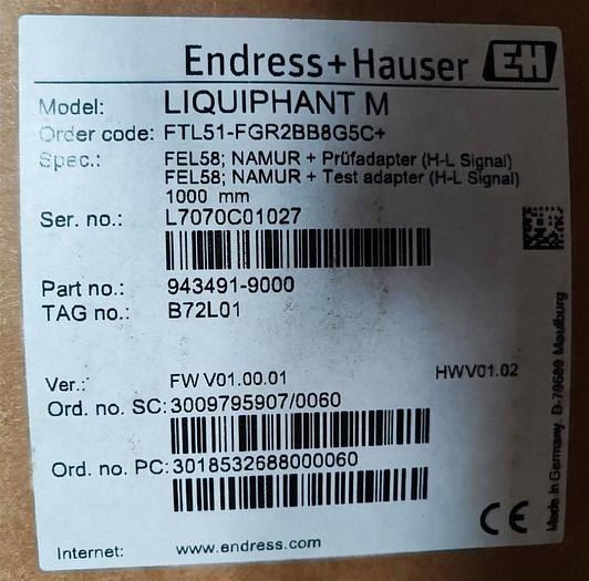 Endress + Hauser Füllstandmessung LIQUIPHANT M FTL51-FGR2BB8G5C+ NEU 1000mm