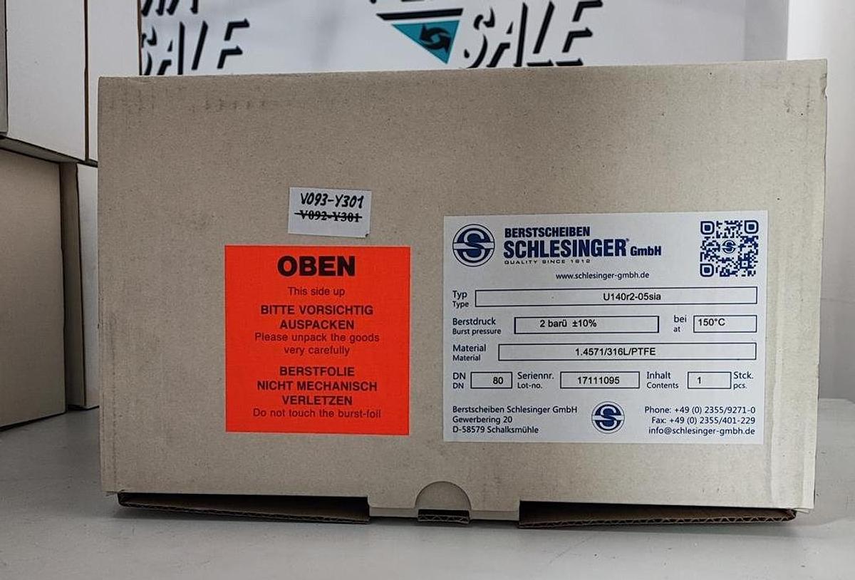 SCHLESINGER Berstscheiben U140r2-05sia Berstdruck: 2 barü ±10% 1.4571/316L/PTFE DN80