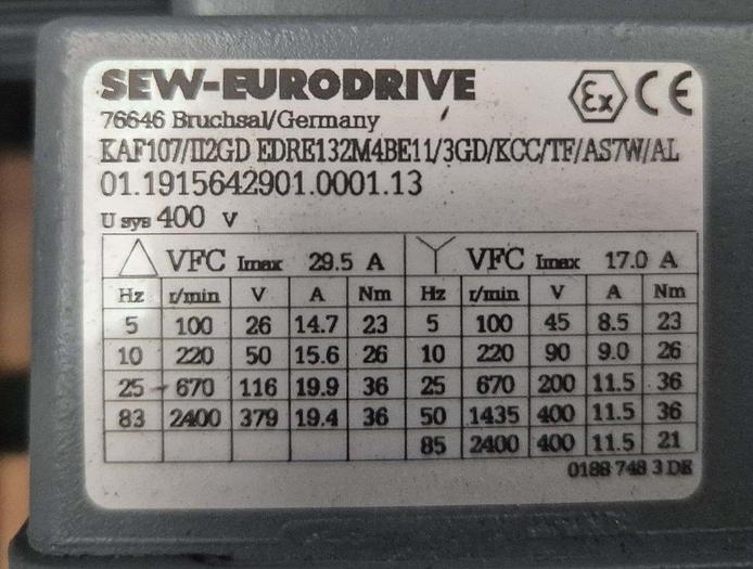 SEW-Eurodrive Motor mit integriertem Getriebe KAF107/II2GD EDR132M4BE11/3GD/KCC/TF/AS7W/AL