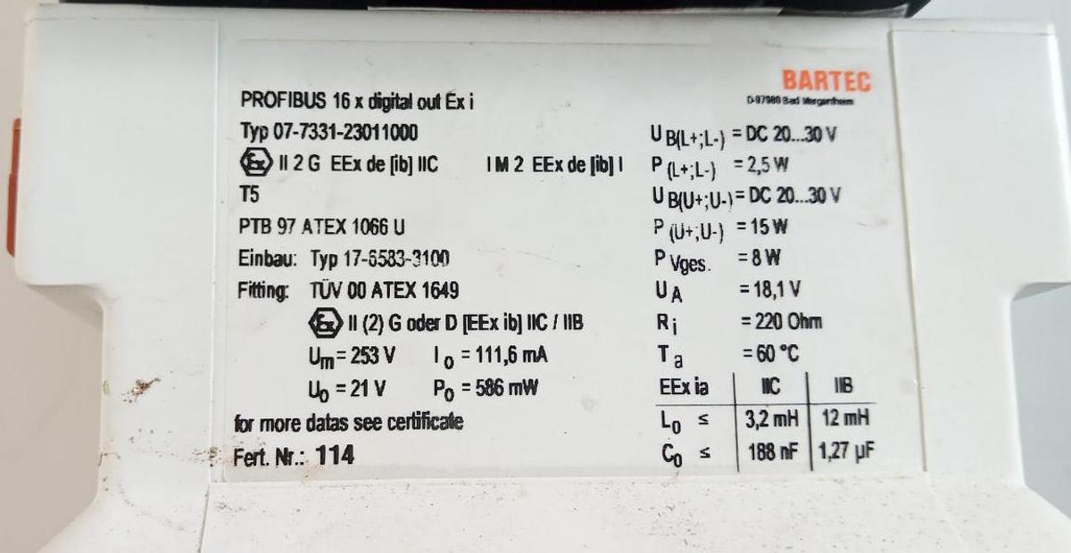 Gebraucht Bartec Profibus 16xdigital out Exi 07-7331-2301100