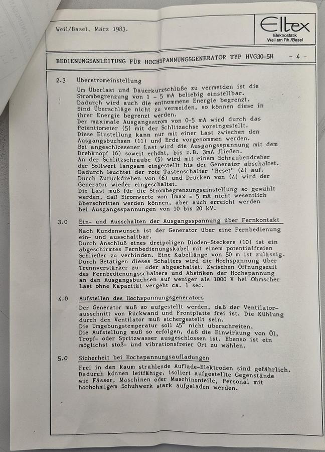Gebraucht Eltex Hochspannung Generator HVG30-5/H