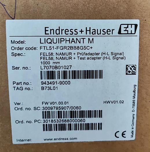 Endress + Hauser Füllstandmessung LIQUIPHANT M FTL51-FGR2BB8G5C+ NEU 1000mm