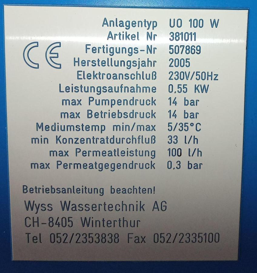 Gebraucht Wyss Wassertechnik Enthärtungsanlage K100W UO100W