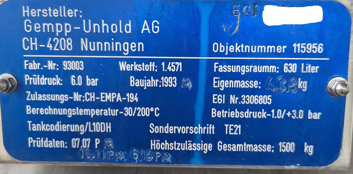 Gebraucht Gempp Vacuumbehälter 630 ltr.