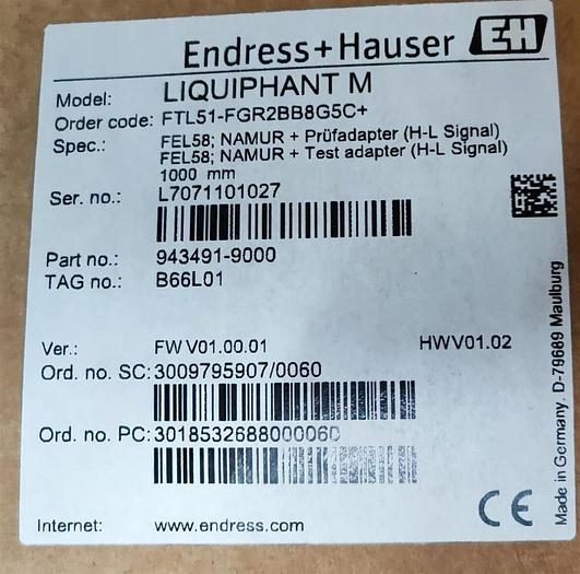 Endress + Hauser Füllstandmessung LIQUIPHANT M FTL51-FGR2BB8G5C+ NEU 1000mm