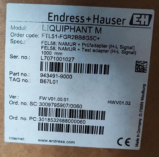 Endress + Hauser Füllstandmessung LIQUIPHANT M FTL51-FGR2BB8G5C+ NEU 1000mm