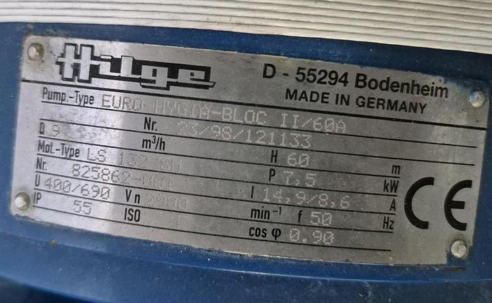 Gebraucht Hilge EURO-HYGIA Bloc IT/60A Kreiselpumpe mit Leroy-Somer Motor