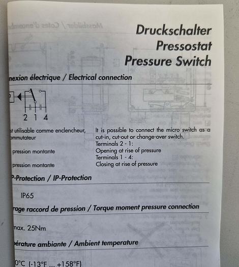 Trafalg Kolben Pressostat PK10 - Typ 944.2378.700