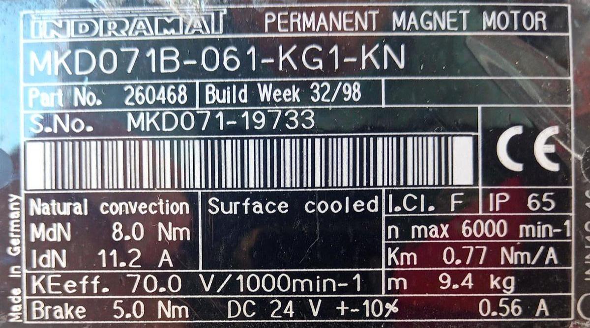Gebraucht Indramat Permanent Magnet Motor MKD071B-061-KG1-KN