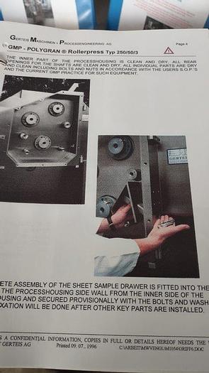 Used GERTEIS 3W POLYGRAN ROLLER COMPACTOR (#9876)