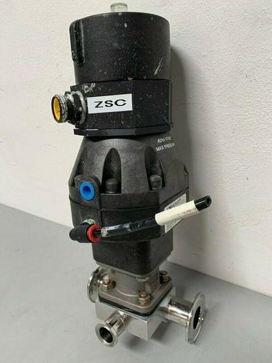 Used ITT Sherotec 3-Way 316L SS Valve w/ 1" & 2" Sanitary Fittings & Position Monitor