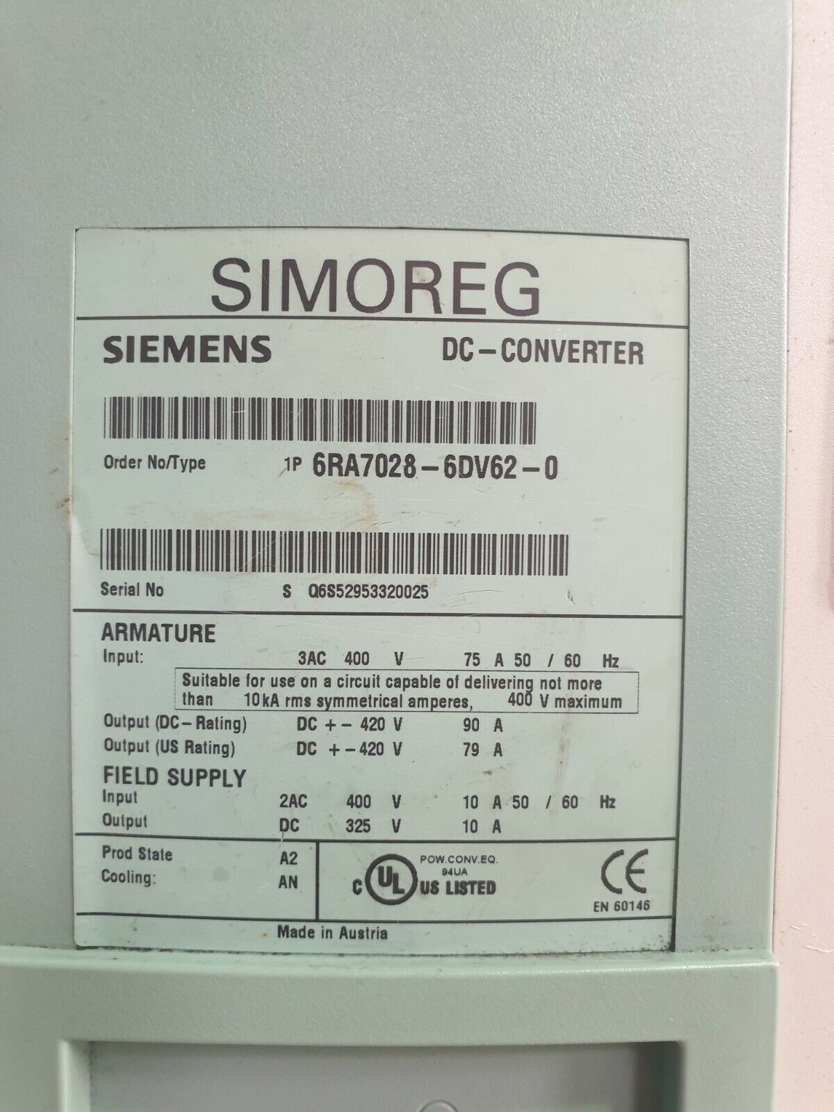 Used Siemens SIMOREG | DC Converter | 6RA7028-6DV62-0 | DC Master | 6RA70286DV620