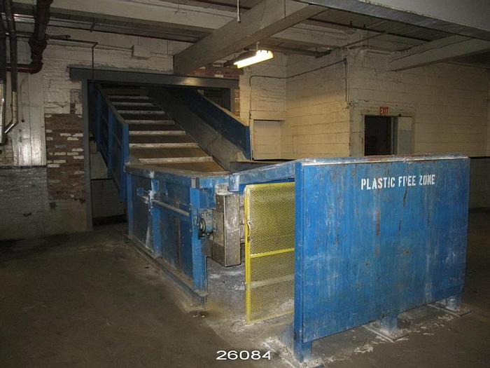 Used Peak Industries  Pulper Feed Conveyor, 34' Long, 68" Width On Belt Between Sidewalls, Rubber Belt With Steel Slats #26084