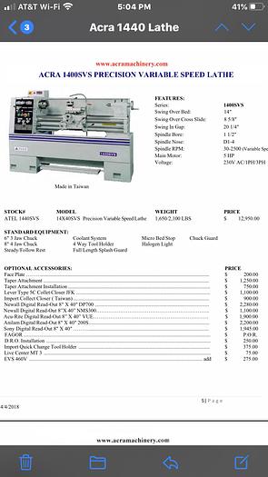 2020 NEW ACRA 1440-SVS ENGINE LATHE 1440 SVS