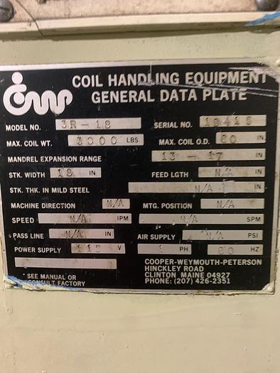 Used 18" CWP Uncoiler