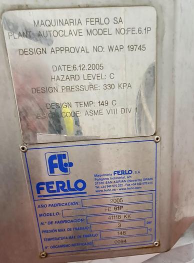 Used 2005 FERLO Retort, Autoclave, Steriliser FE 61P