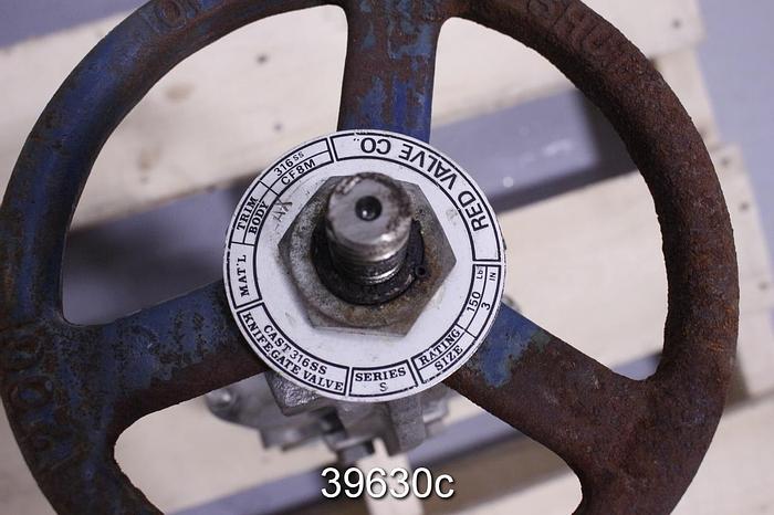 Used Red Valve 3" Hand Operated Knife Gate Valve #39630