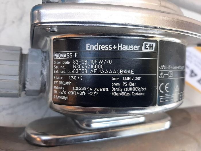 Used Meter, Flow, Endress Hauser, Promass F 3/8", 316 S/st, C #S743324