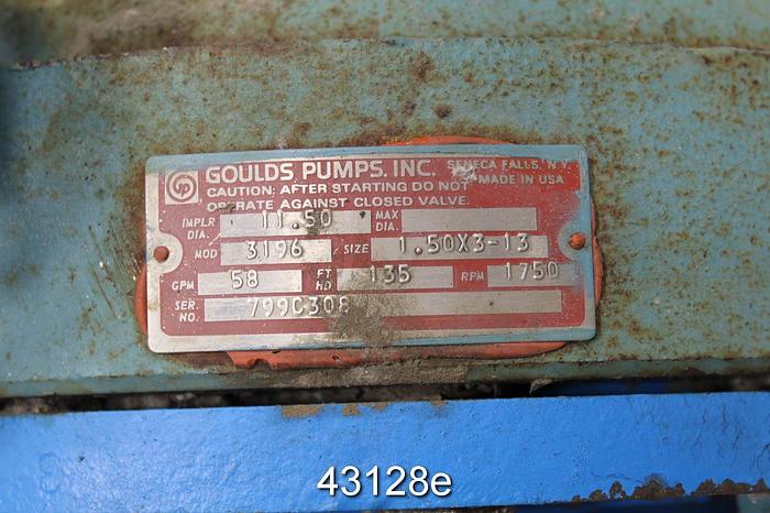 Used Goulds 3196 1.5x3x13 Pump, Iron Casing, 5-Vane Stainless Steel Impeller #43128
