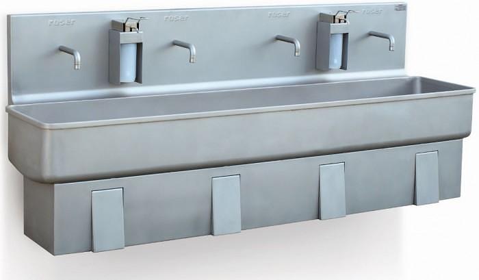 Roser Model 3404 Wall Mounted Knee Operated 4 Station Washbasin with Soap Dispenser