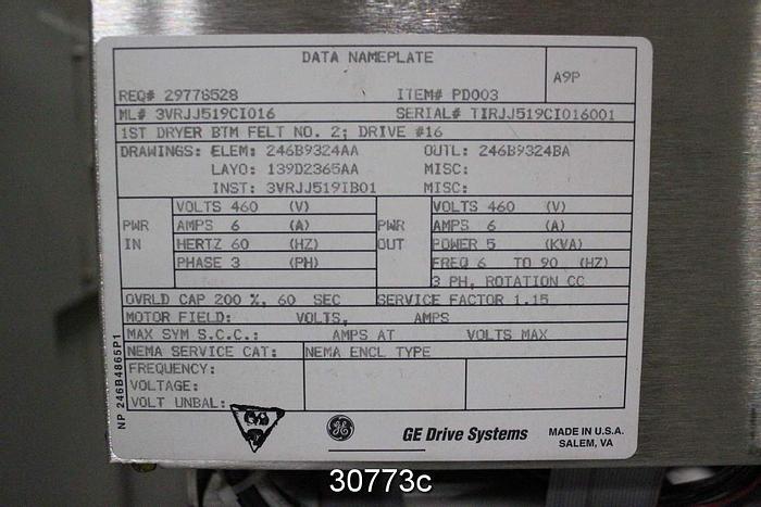 Used General Electric AC2000 Adjustable Speed Drive 3VRJJ519CI016 #30773