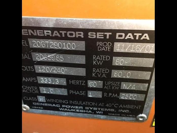 Used 2001 Generac generator 80kw natural gas/propane,
