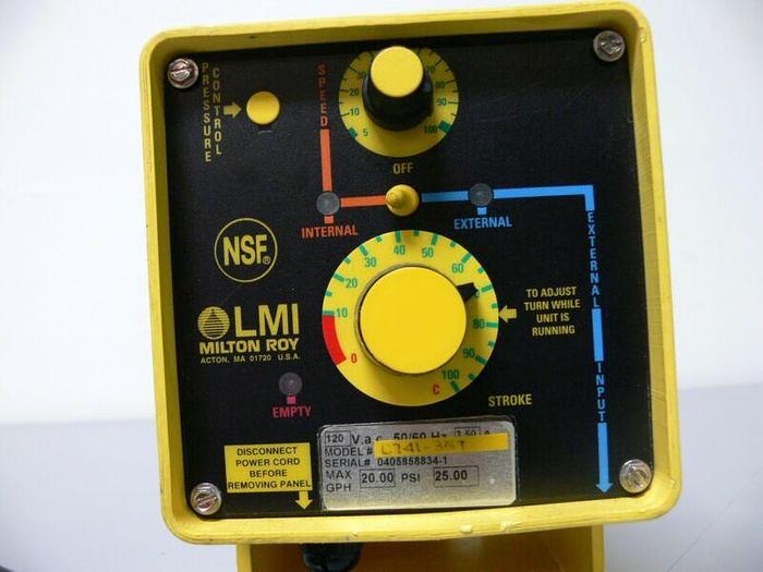 Used LMI Milton Roy Electromagnetic Dosing Pump C741-35T 120 VAC 50/60 Hz 3.5 A