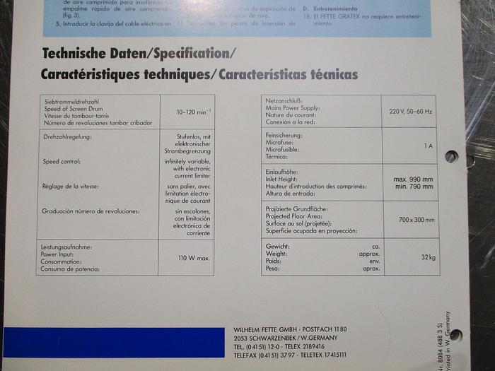 Used 1986 FETTE GRATEX