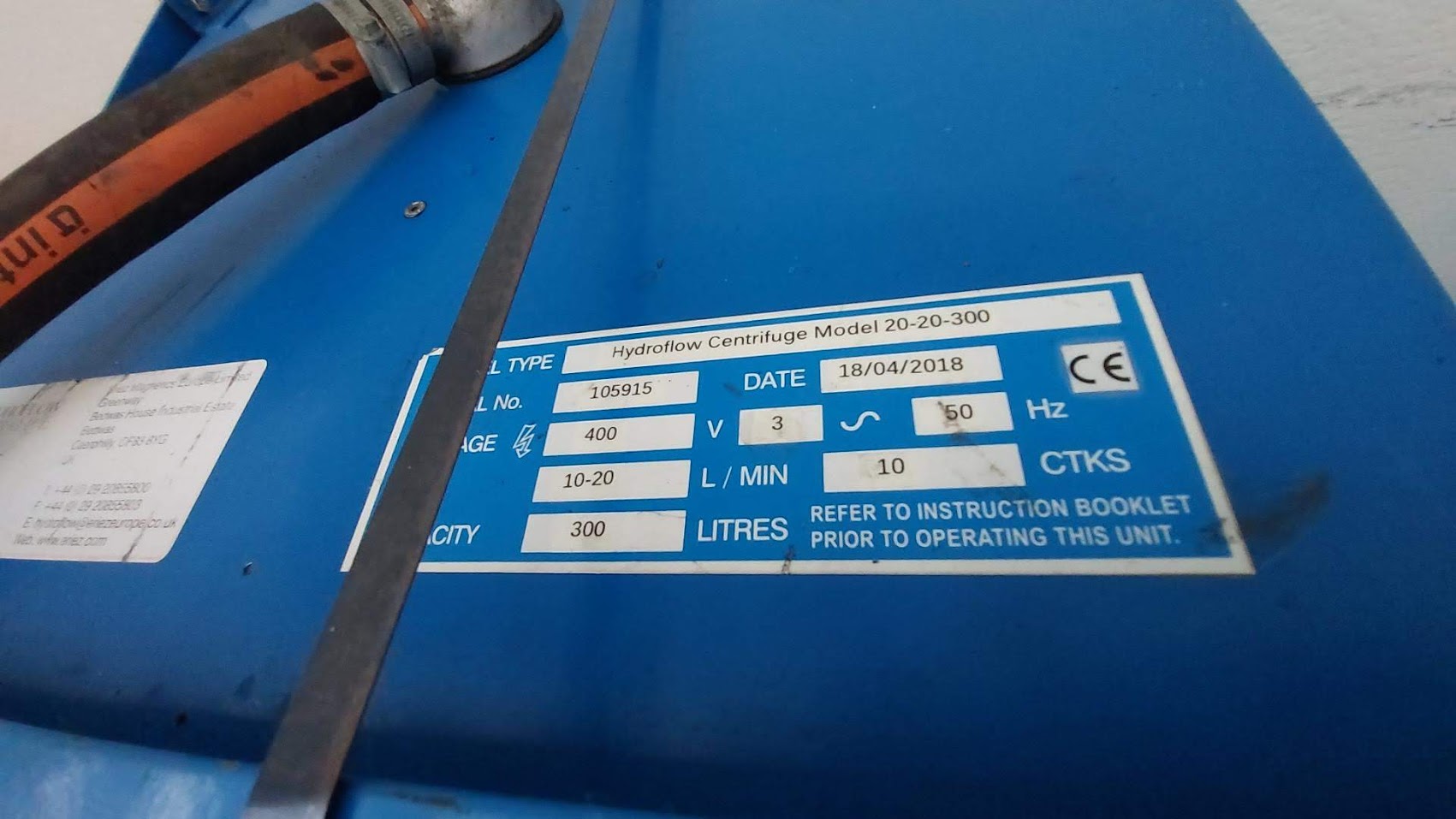 Used Hydrolow centrifuge for lapping slurry 20-20-300