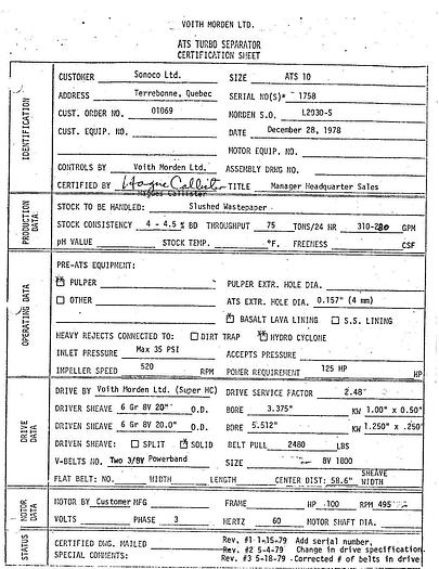 Used Voith ATS10 Turboseparator, 6 Mm Extraction Plate Hole Size #15905