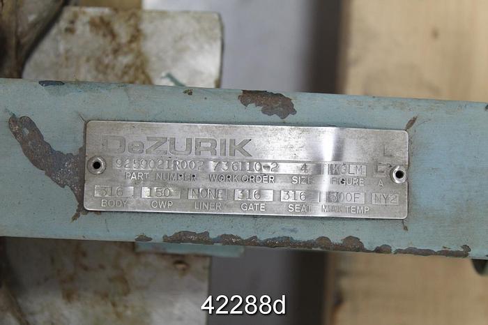 Used Dezurik 4" Hand Operated Knife Gate Valve #42288