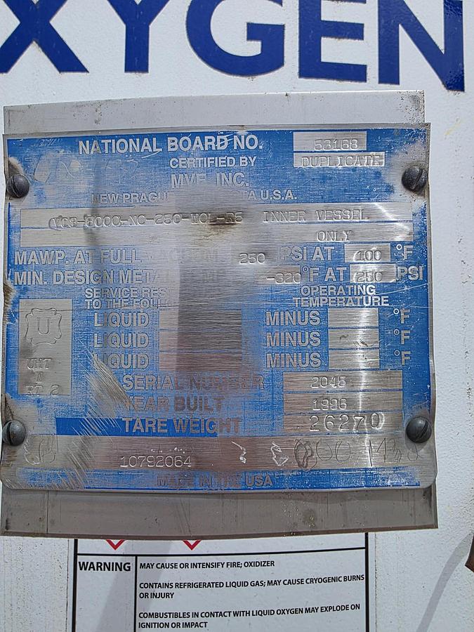 Used 6000G MVE Atmospheric Tank