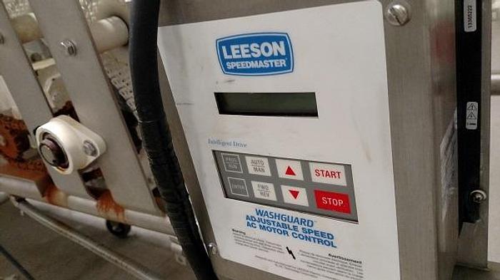 Used 20' LONG WASHDOWN INTERLOCK CONVEYOR WITH VARIABLE SPEED DRIVE