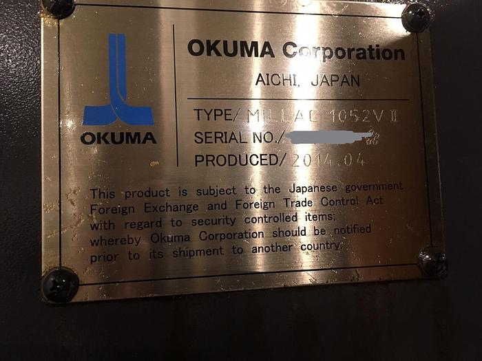 Used 2014 OKUMA MILLAC 1052VII