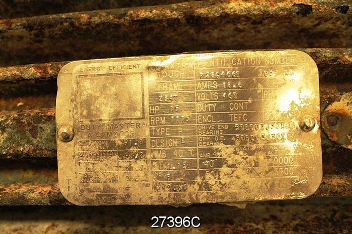 Used Reliance P28C466F Ac Motor, 15 Hp, 1175 Rpm, 460V, Frame 284T, S.F. 1.15, 18.8 Amps, 60Hz,  3 Phase, Tefc, Continuous Duty #27396