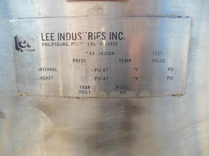 Used Kettle, 100 Gallon, Stainless Steel, Jacketed, Lee, Model 100D #C743233