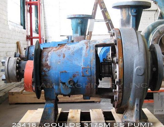Used Goulds 3175 Pump, 3175M, 6X8X18, 2/4-Vane Impeller, 16" Impeller Diameter, Ss Casing, Ss Impeller, Ss Stuffing Box, Ss Suction Side Plate, Packing #23418