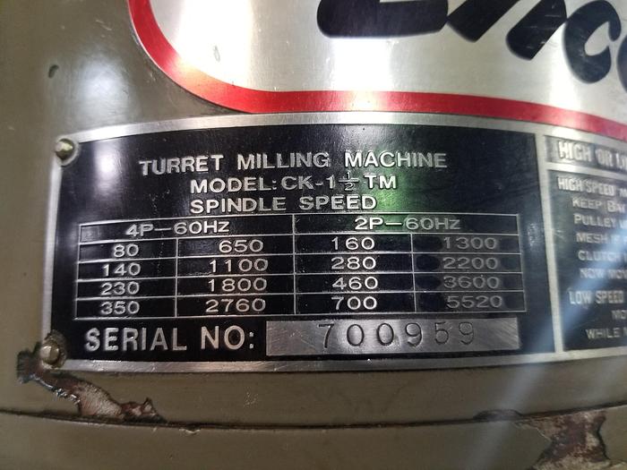 Refurbished Enco 92050, 9" x 42", Turret Head Milling Machine, 2HP, 3PH, 208V