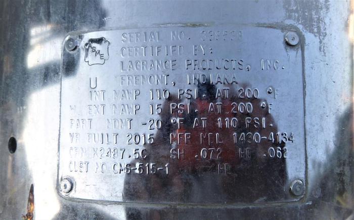 Used Tank, 15 Gallon, S/st, 110 PSI, 14" X 26.5", Binks (9) #S744049