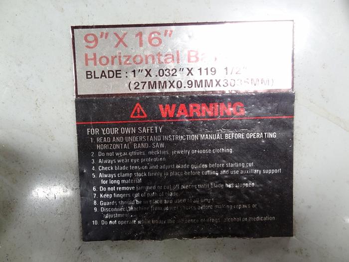 Used PRO CUT 9" X 16" HORIZONTAL BANDSAW 110 VOLT SINGLE PHASE