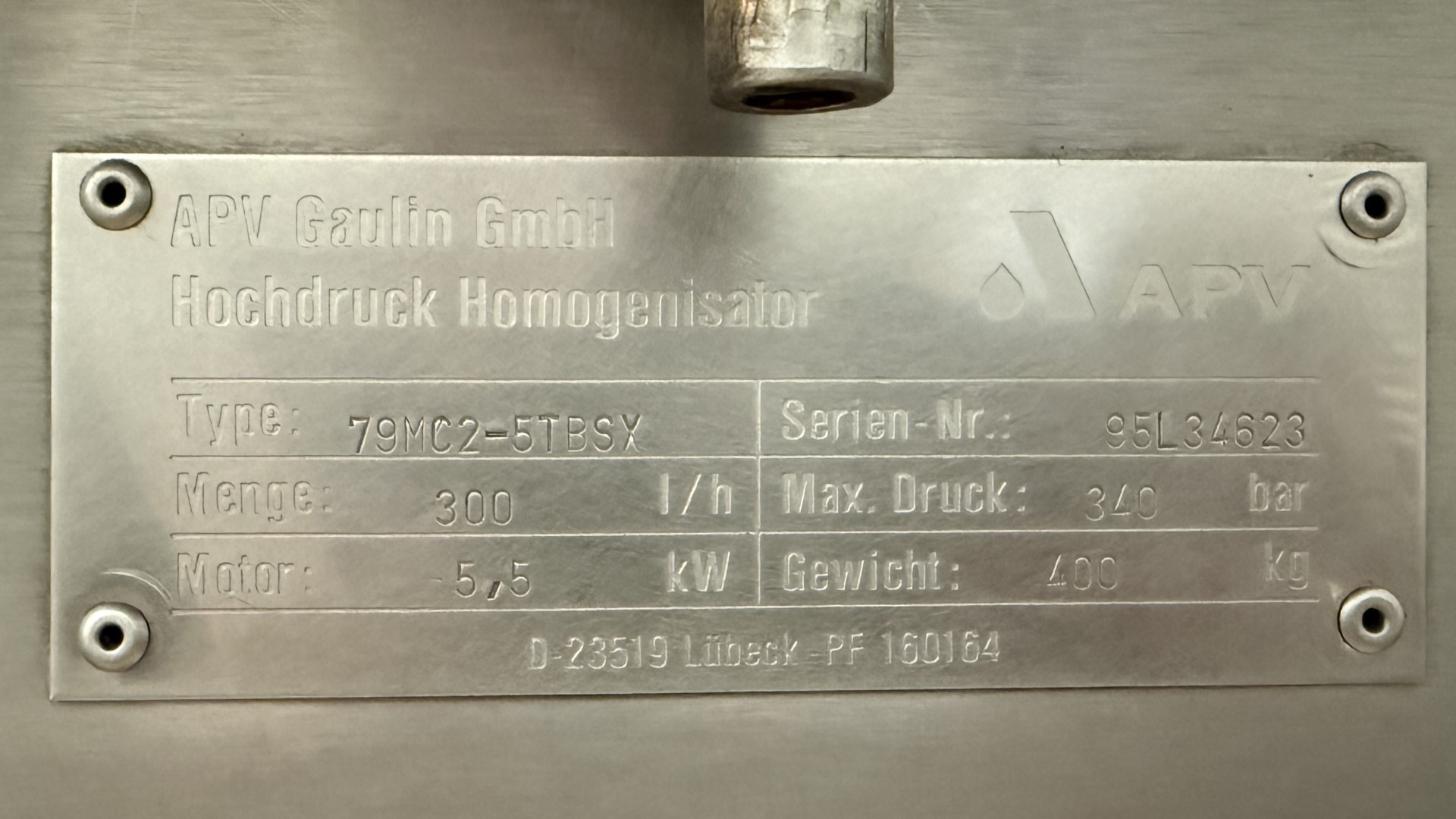 Used High Pressure Aseptic Homogeniser APV Gaulin 79 MC 2-5TBSX