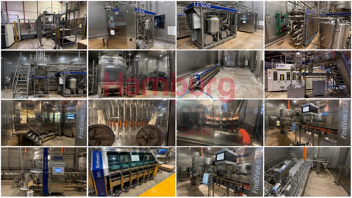 Used Processing plant, bottle blowing, filling, closing, labelling and packing line for PET bottles of 0,4/0,5/1,5 liter - Tetra Pak / Sidel / Krones
