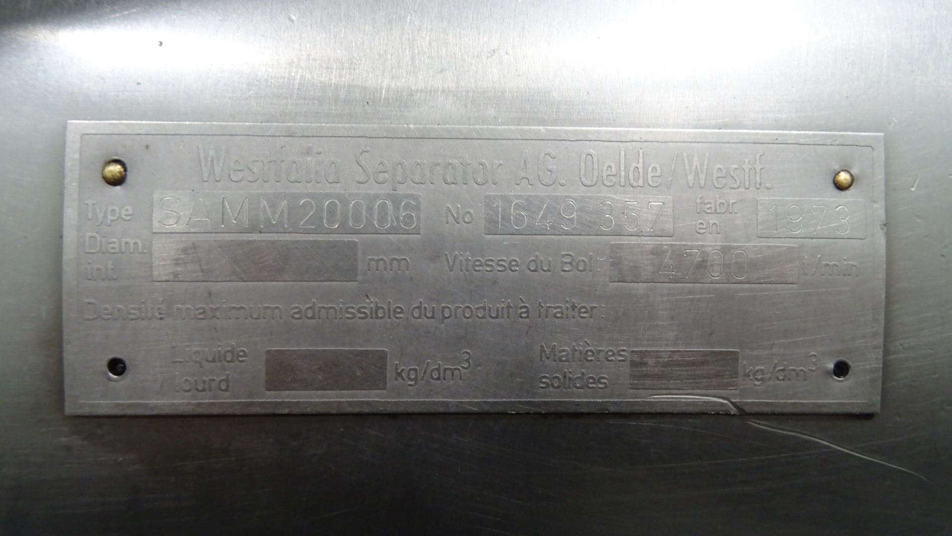 Used Cream Separator GEA Westfalia SAMM 20006