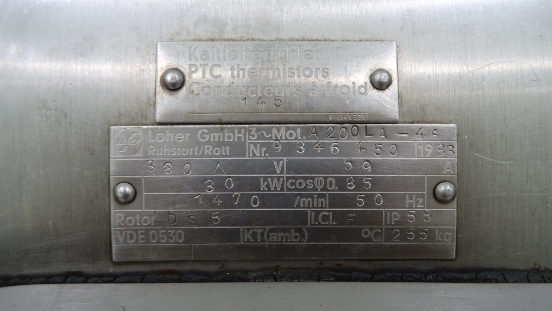 Used Motor with stainless steel motor cover - Loher GmbH - 30 kW