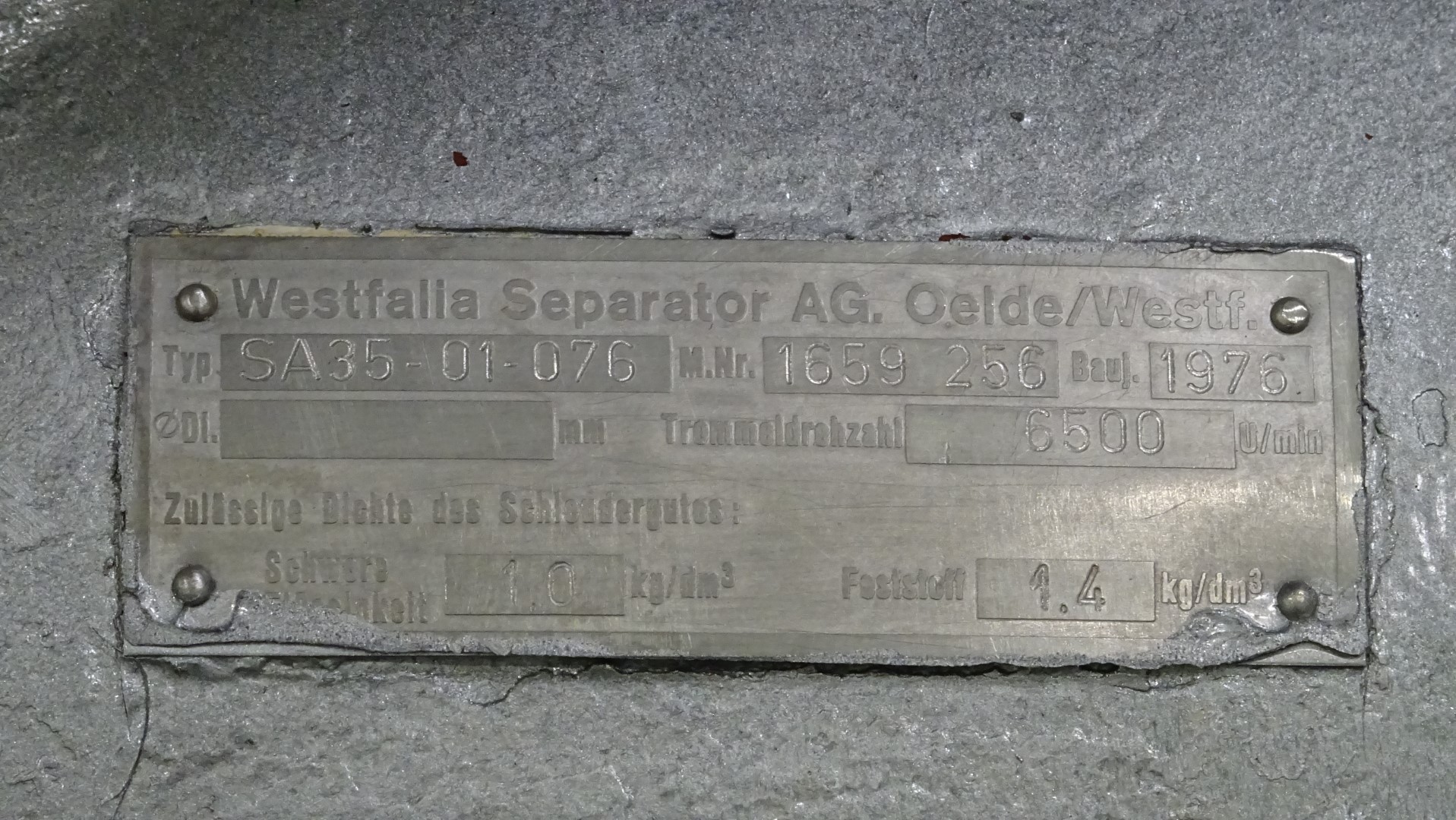 Used Butter oil separator / Clarifier GEA Westfalia SA 35-01-076